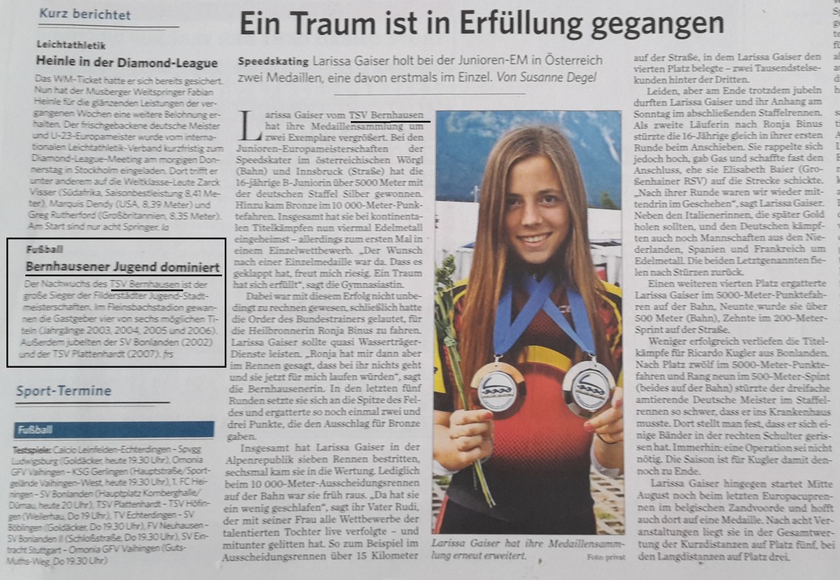 Filder- Zeitung Stadtmeisteschaften und Larissa Gaiser